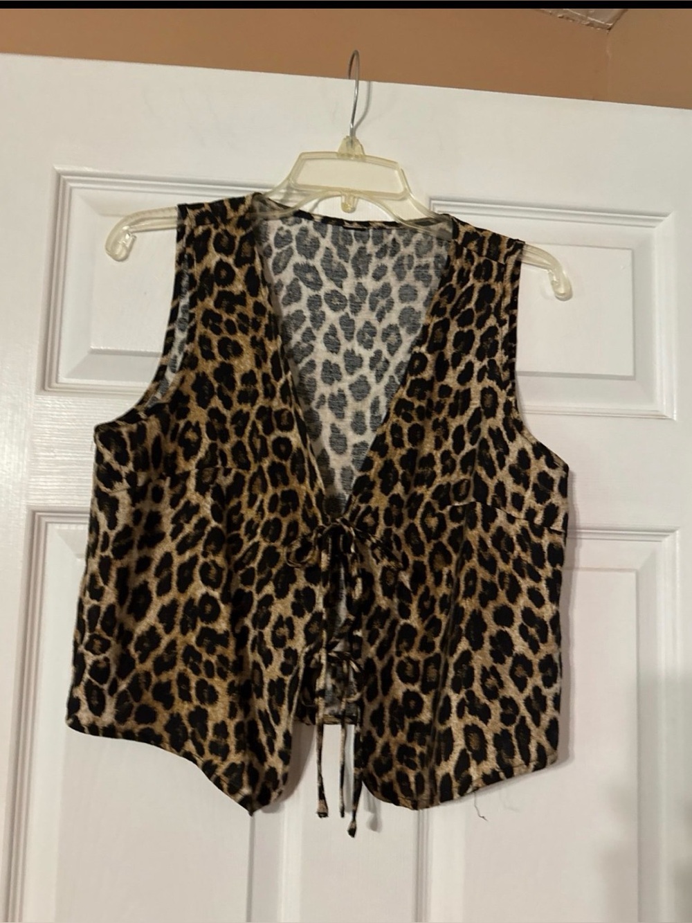 Women’s Leopard Print Tie-Front Tank Vest - Brown/Black